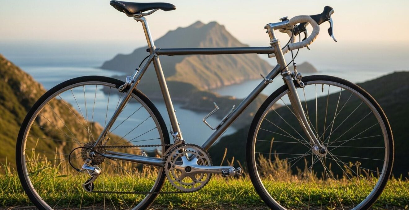Ein gepflegtes Fahrrad in einer malerischen Tourismusregion, symbolisiert als wertvolle Investition durch saubere Komponenten und glänzende Kette