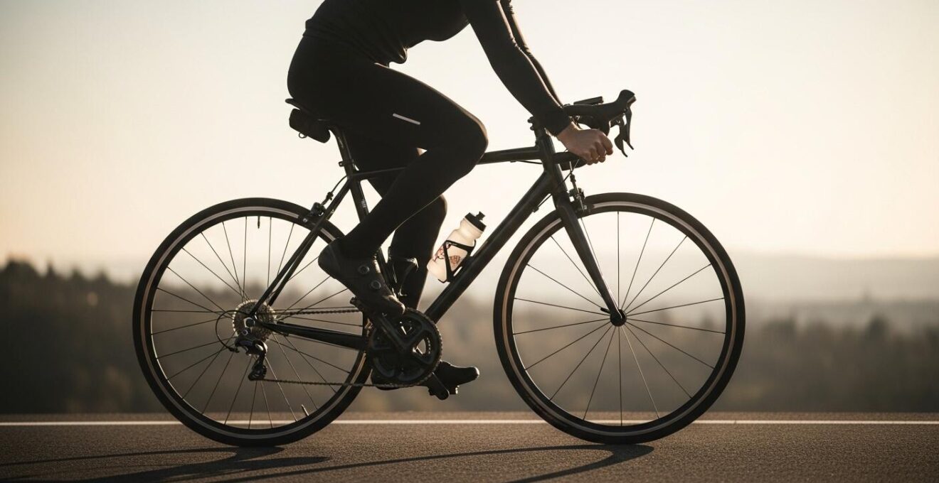 Mensch auf einem Fahrrad, das harmonisch mit dem Körper verbunden ist und Bewegung sowie Freiheit symbolisiert