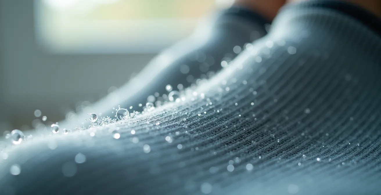 Nahaufnahme eines hochwertigen Merino-Unterhemdes mit antibakterieller Struktur für Radreisende