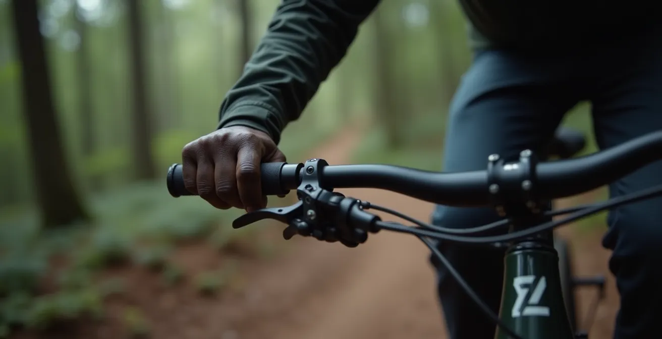 Ergonomischer Fahrradgriff mit großem Auflagebereich für bessere Kontrolle bei Mountainbiketrail