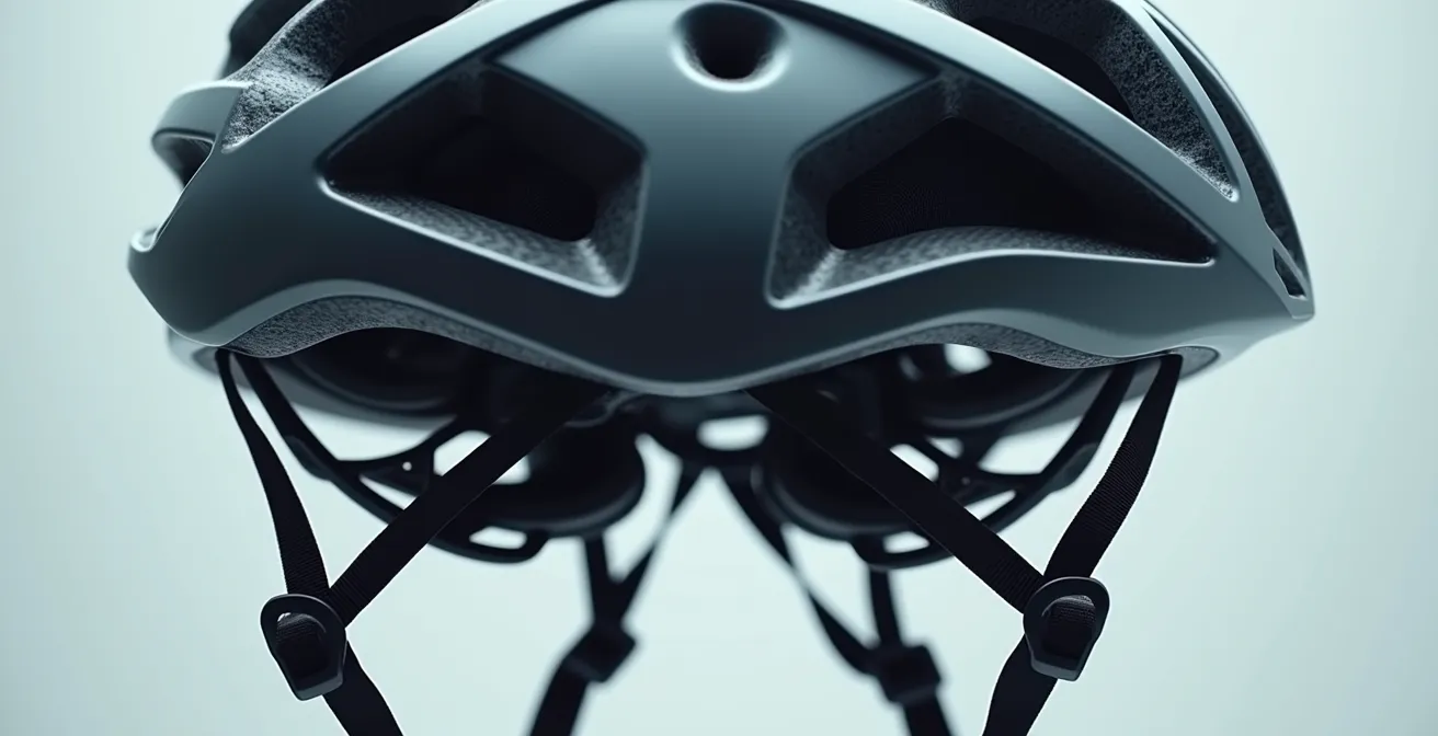 Fahrradhelm mit MIPS-System auf hellem Hintergrund, zeigt Details des Innenaufbaus und Passform