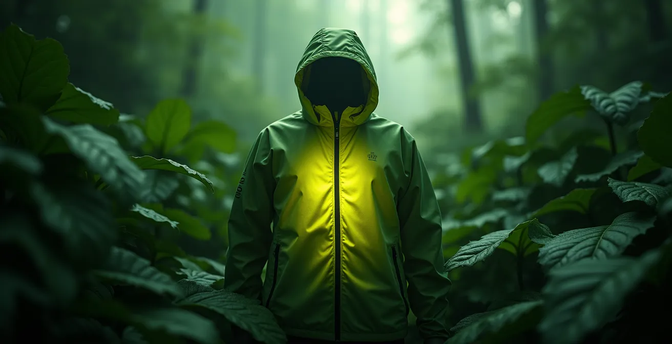 Symbolische Illustration einer nachhaltigen Pflege von Membranjacken mit Fokus auf Umweltschutz