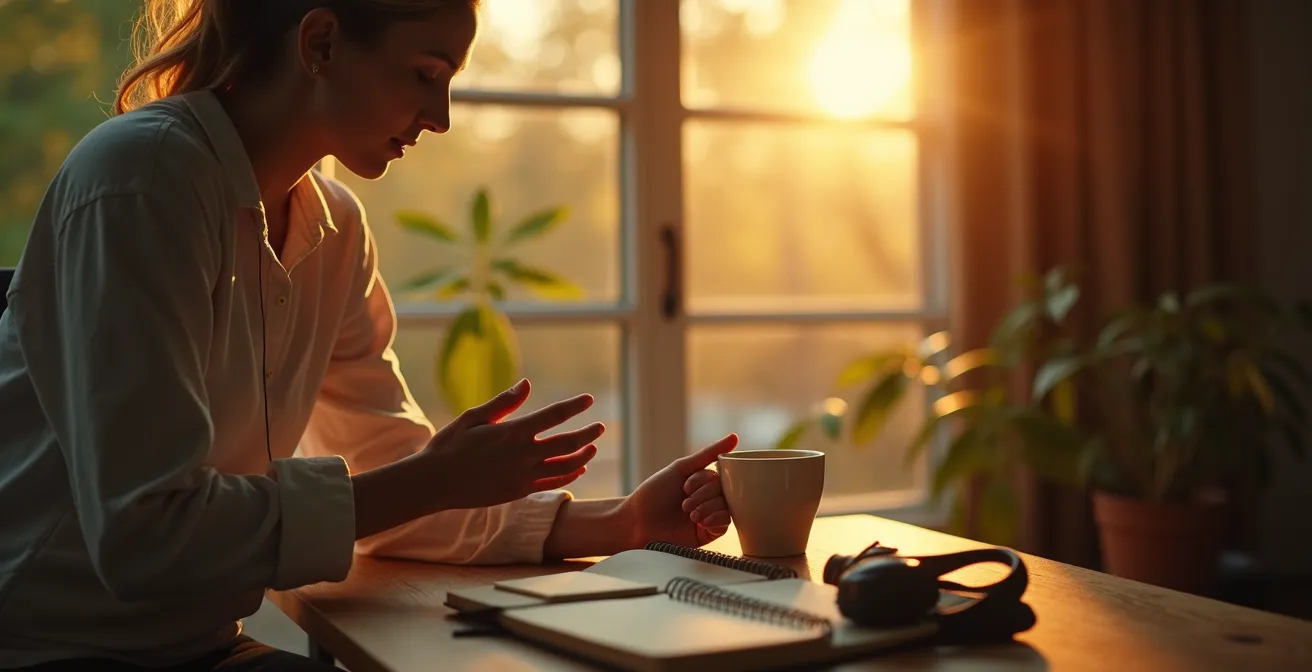 Radfahrer bereitet sich mit entspannenden Ritualen vor und nach der Tour vor, zeigt Achtsamkeit und Ruhe.