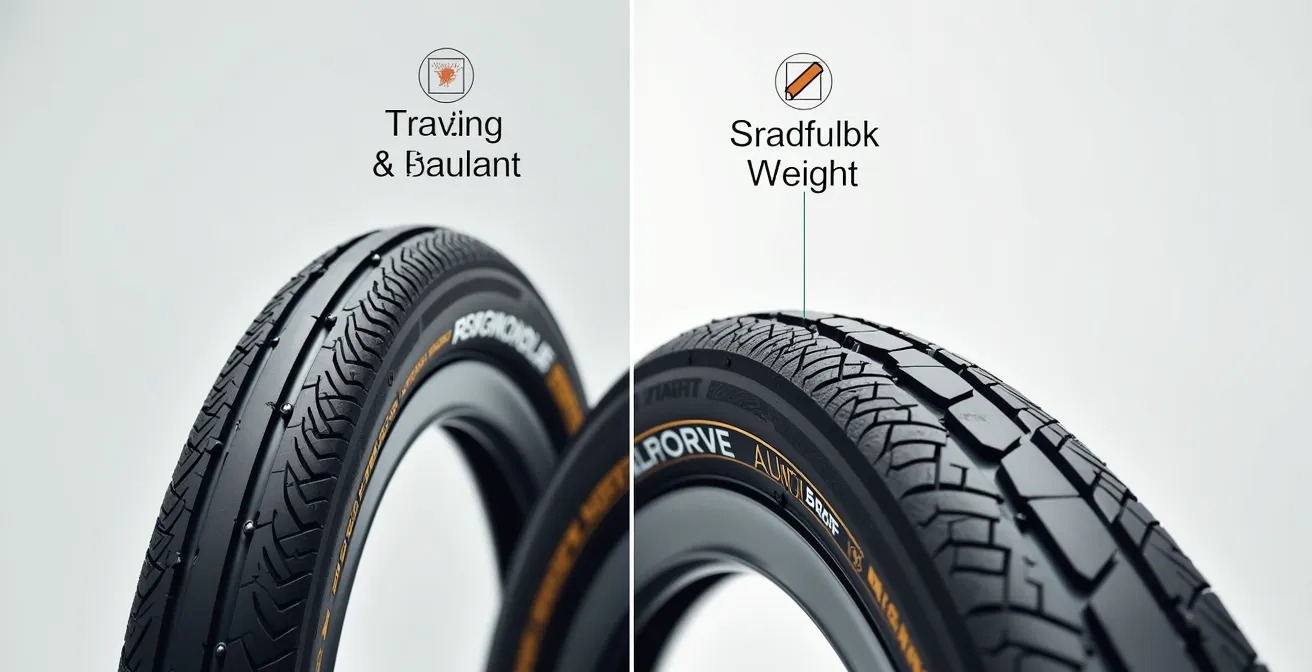Vergleich visualisiert zwischen Tubeless- und Schlauchreifen, mit symbolischen Grafiken der Reifenkammern und Ventile.