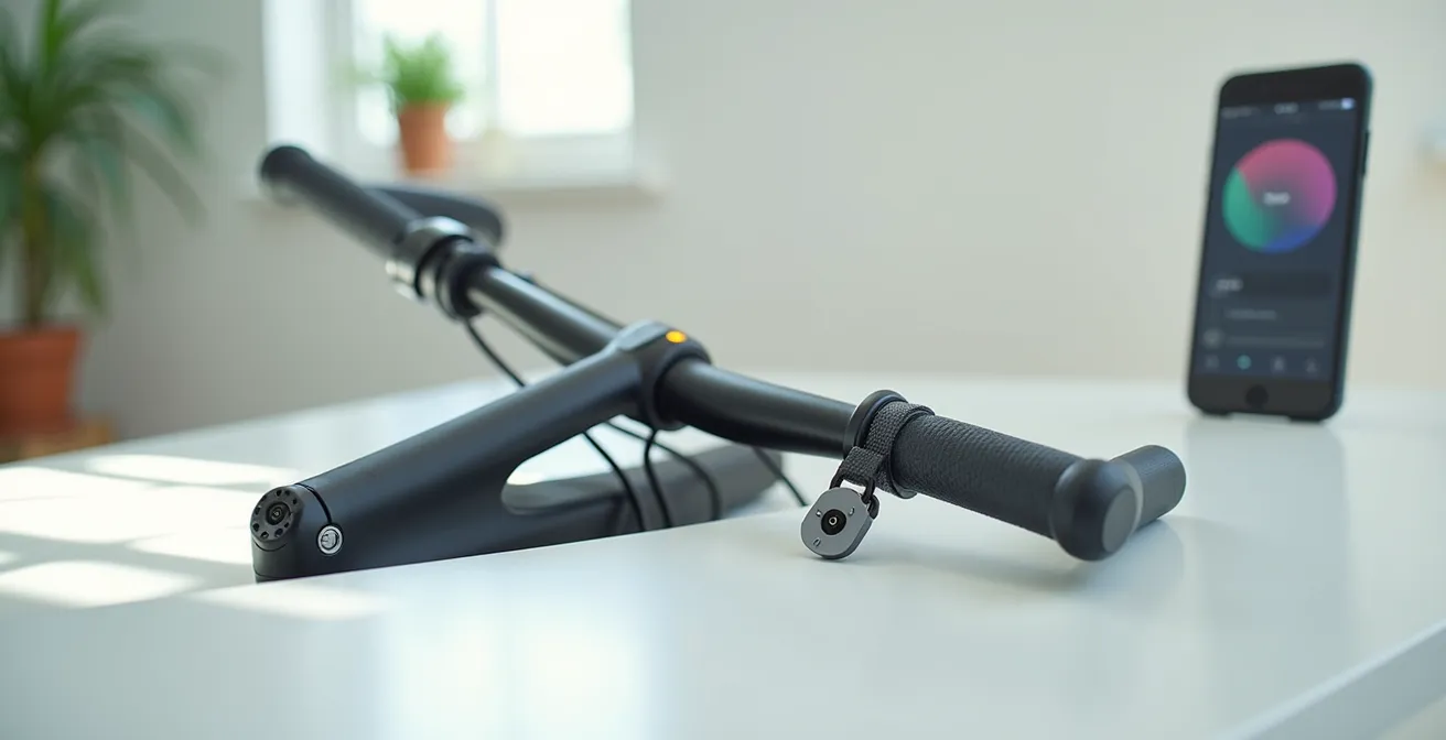 Versteckter GPS-Tracker im Fahrradlenker mit Smartphone-App-Visualisierung